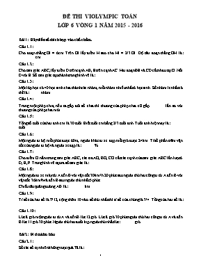 Đề thi violympic Toán lớp 6 vòng 1 năm 2015 - 2016